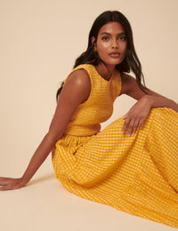 Yellow Gingham Sleeveless Tiered Charlie Midi Dress