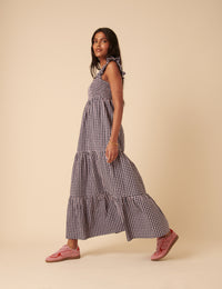 Navy And Pink Gingham Maya Midi Dress