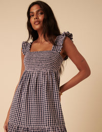 Navy And Pink Gingham Maya Midi Dress