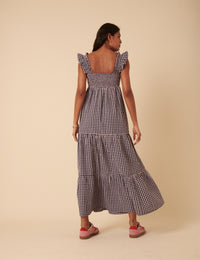 Navy And Pink Gingham Maya Midi Dress