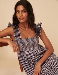 Navy And Pink Gingham Maya Midi Dress