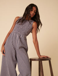 Petite Navy And Pink Gingham Ruth Jumpsuit