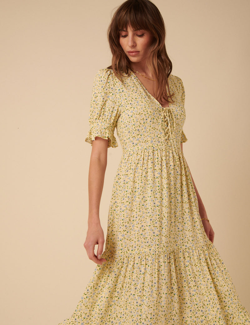 Cream Ditsy Floral Lia Midi Dress