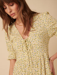 Butter Yellow Ditsy Floral Lia Midi Dress