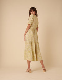 Butter Yellow Ditsy Floral Lia Midi Dress