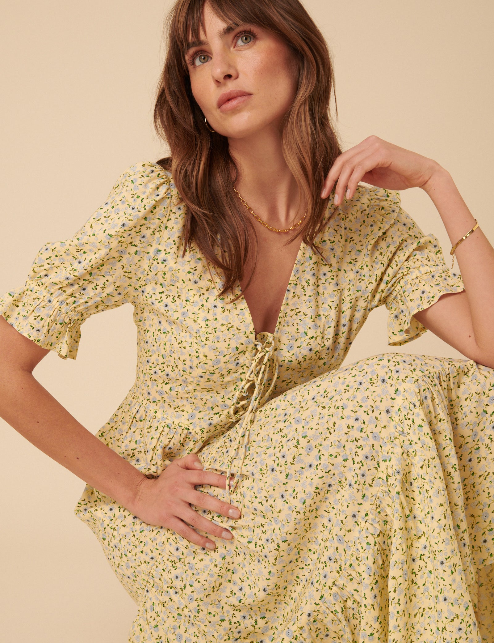 cream ditsy floral lia midi dress Nobody's Child Lia Midi Dress Ina Ditsy Cream