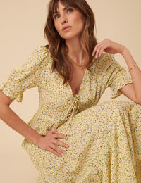 Butter Yellow Ditsy Floral Lia Midi Dress
