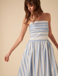 Blue And White Striped Bandeau Felicity Midi Dress