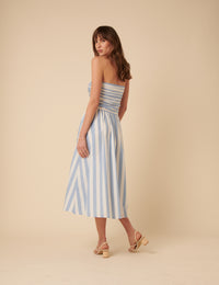 Blue And White Striped Bandeau Felicity Midi Dress