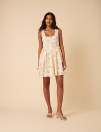 White Ditsy Floral Drop Waist Cora Mini Dress