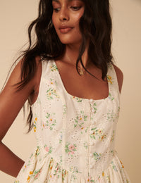 White Ditsy Floral Drop Waist Cora Mini Dress