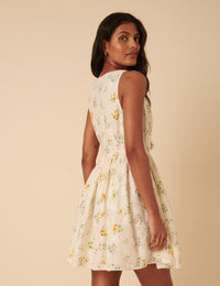 White Ditsy Floral Drop Waist Cora Mini Dress