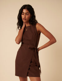 Brown Tie Waist Lottie Mini Dress