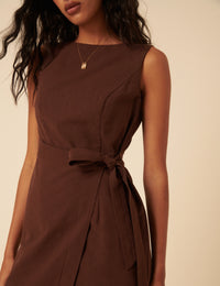 Brown Tie Waist Lottie Mini Dress