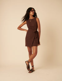 Brown Tie Waist Lottie Mini Dress