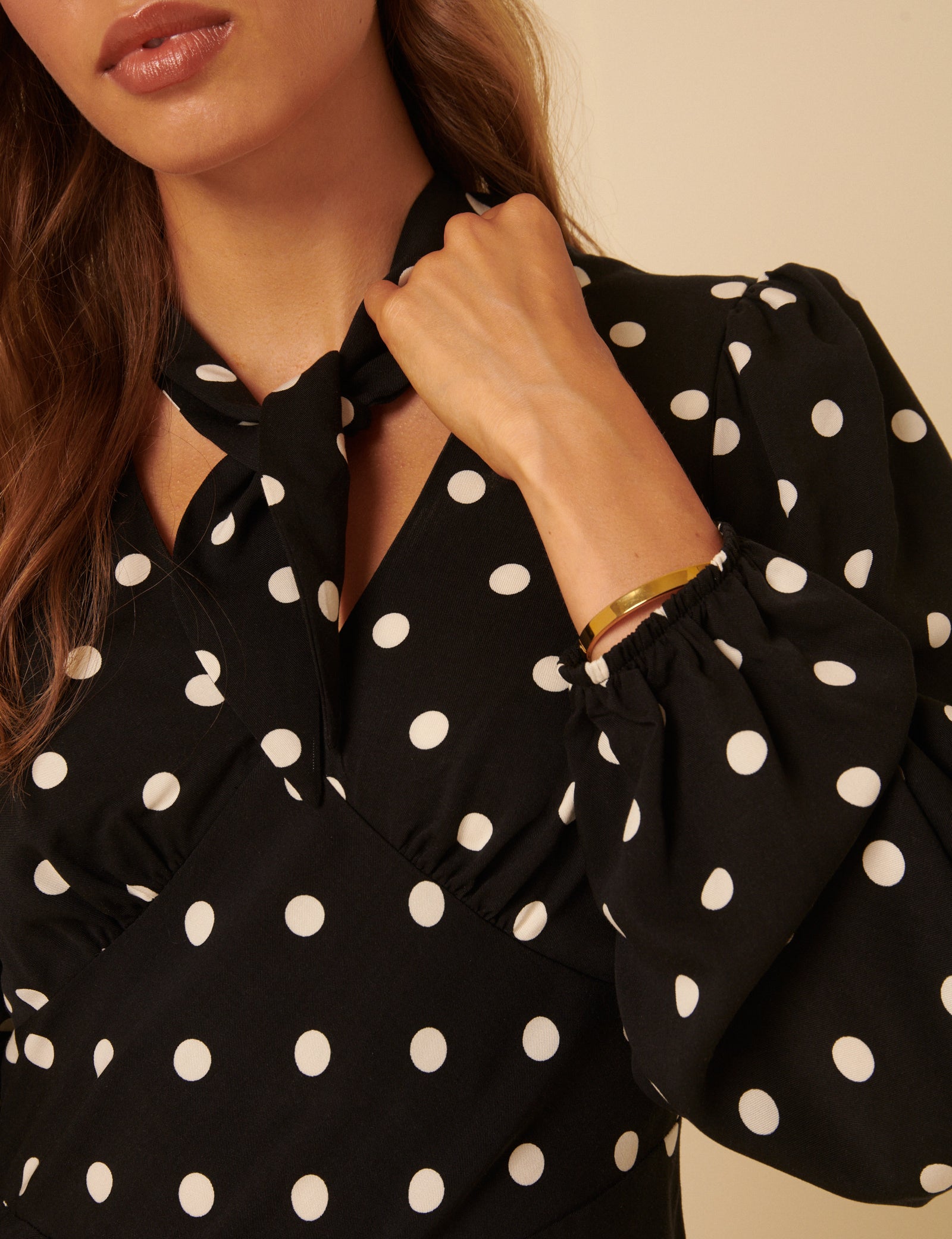 Black Polka Dot Neck Tie Sadie Midi Dress