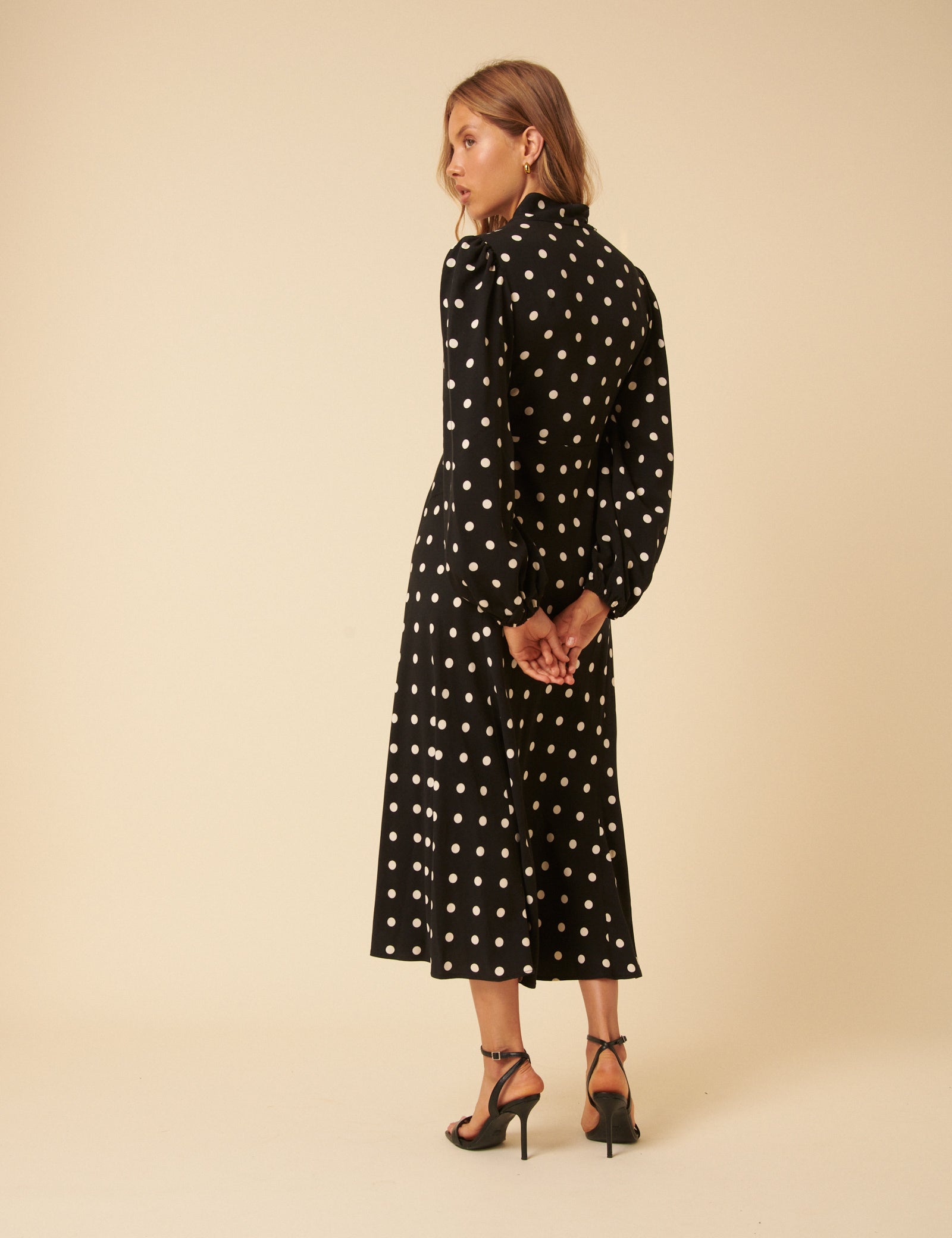 Black Polka Dot Neck Tie Sadie Midi Dress