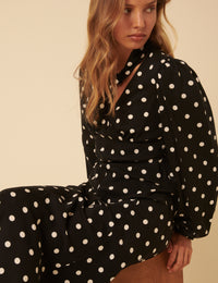 Black Polka Dot Neck Tie Sadie Midi Dress