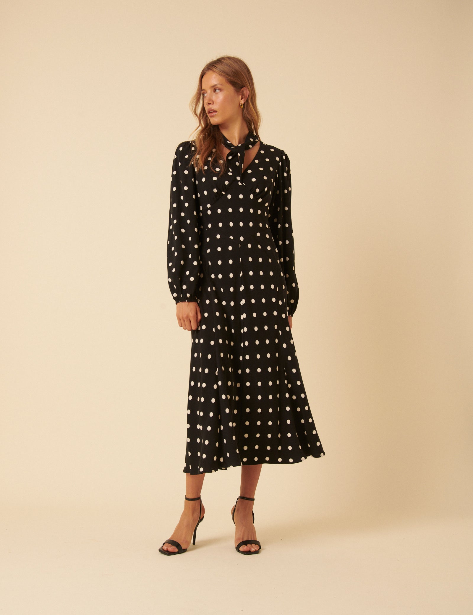 Black Polka Dot Neck Tie Sadie Midi Dress Black Polka Dot Neck Tie Sadie Midi Dress