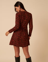 Black And Red Floral Lace Aida Mini Dress