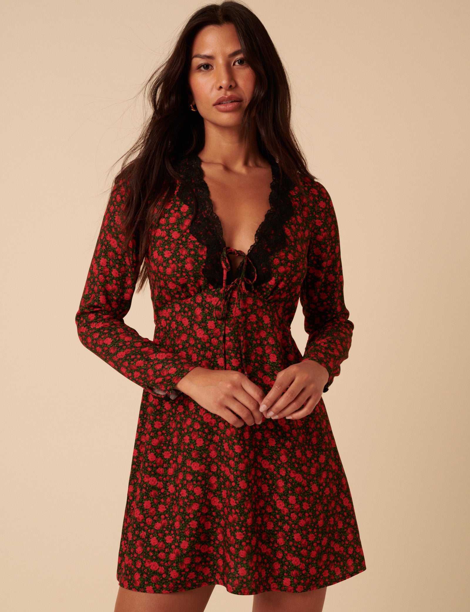 Black And Red Floral Lace Aida Mini Dress Black And Red Floral Lace Aida Mini Dress