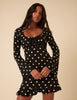 Black Polka Dot Long Sleeve Dolly Mini Dress