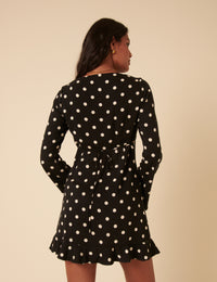 Black Polka Dot Long Sleeve Dolly Mini Dress Black Polka Dot Long Sleeve Dolly Mini Dress