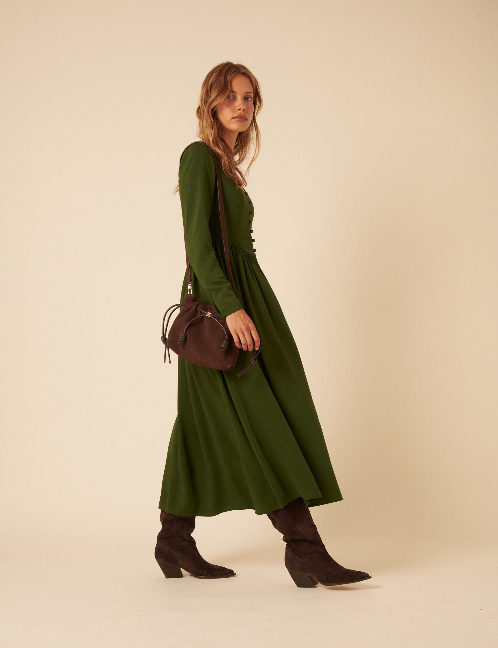 Green Long Sleeve Cora Midi Dress