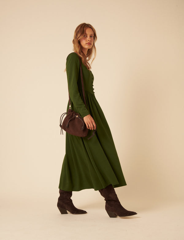 Green Long Sleeve Cora Midi Dress
