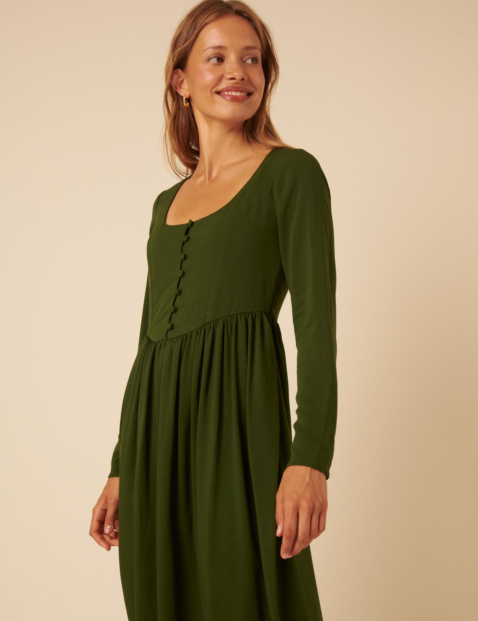Green Long Sleeve Cora Midi Dress Green Long Sleeve Cora Midi Dress