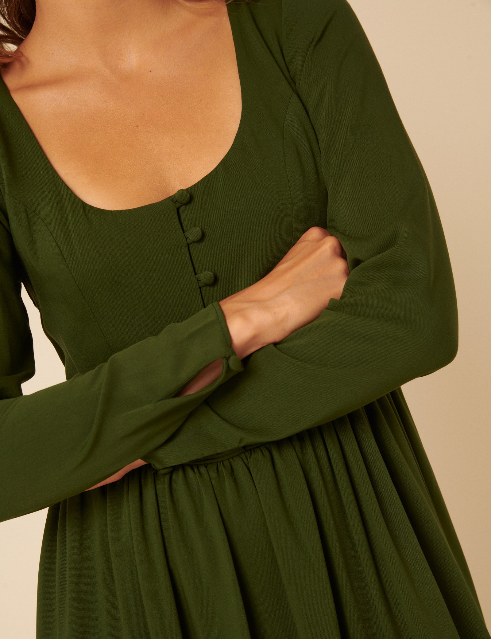 Green Long Sleeve Cora Midi Dress Green Long Sleeve Cora Midi Dress