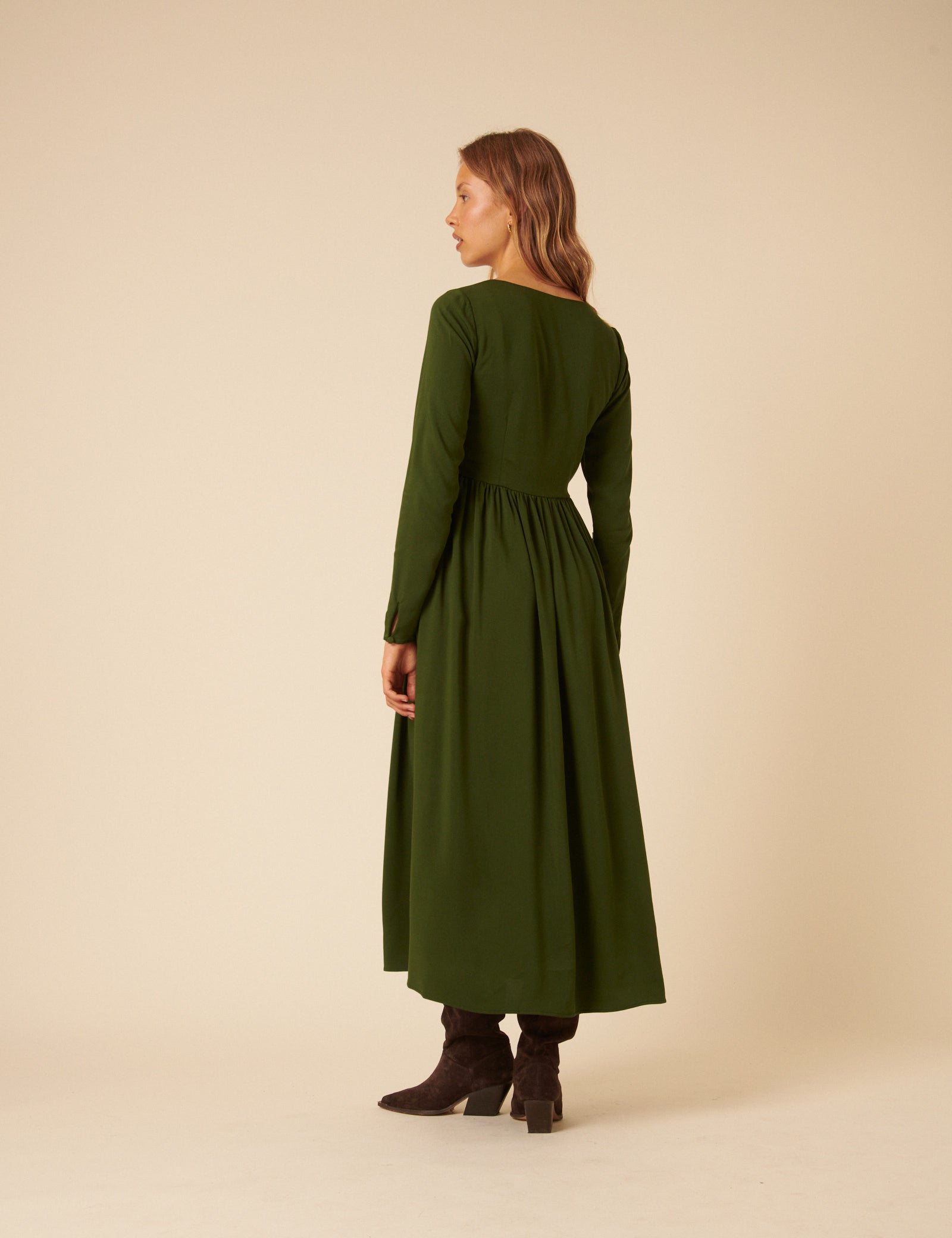 Green Long Sleeve Cora Midi Dress