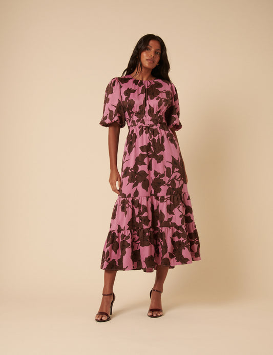 green floral printed zelda midi dress Green & Cream Zelda Midi Dress