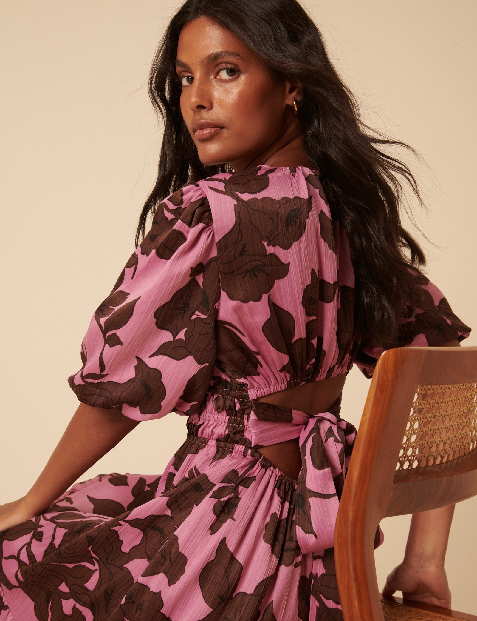 Pink Floral Puff Sleeve Zelda Midi Dress Pink Floral Puff Sleeve Zelda Midi Dress