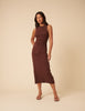Brown Polka Dot Jersey Draped Laurella Midi Dress