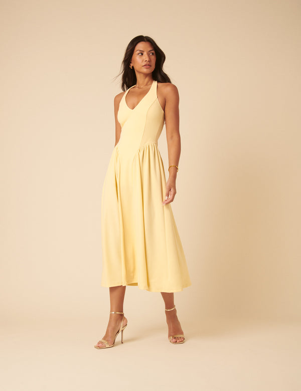 Butter Yellow Amie Halter Neck Midi Dress