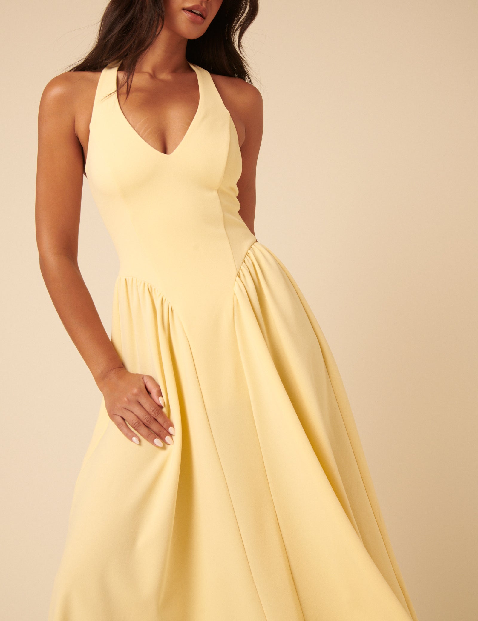 Butter Yellow Halter Neck Amie Midi Dress