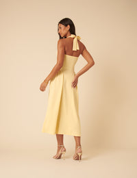 Butter Yellow Halter Neck Amie Midi Dress
