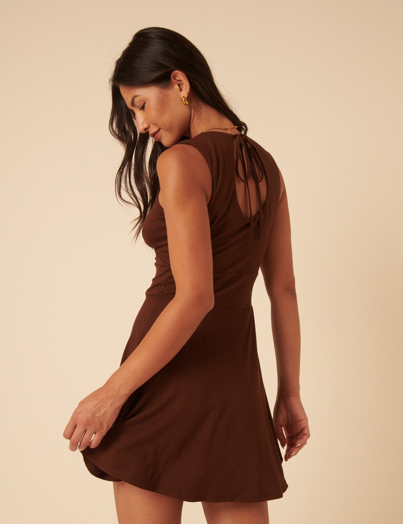 Brown Jersey Boat Neck Tate Mini Dress Brown Jersey Boat Neck Tate Mini Dress