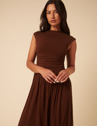 Brown Drop Waist Aubrey Midi Dress