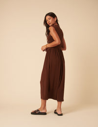 Brown Drop Waist Aubrey Midi Dress