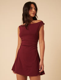 Burgundy Off Shoulder Abigail Mini Dress