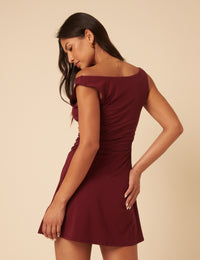 Burgundy Off Shoulder Abigail Mini Dress