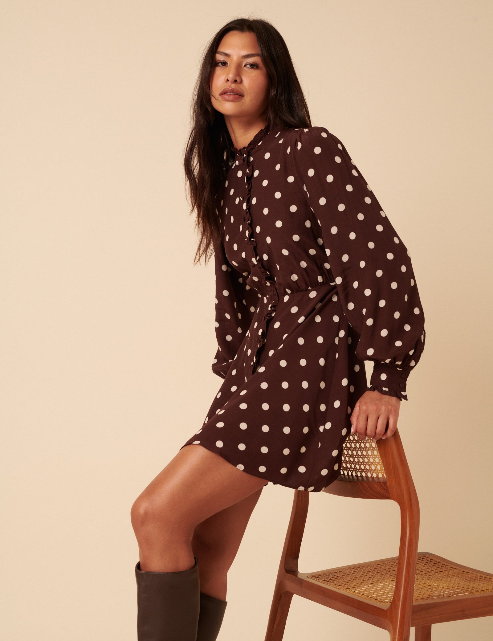 brown mini ruffle dress Ruffle Romance Mini Dress