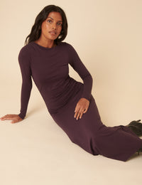 Purple Jersey Draped Laurella Midi Dress