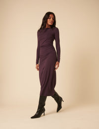 Purple Jersey Draped Laurella Midi Dress