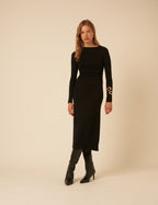 Black Jersey Draped Laurella Midi Dress