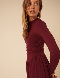 Burgundy Long Sleeve Drop Waist Aubrey Midaxi Dress