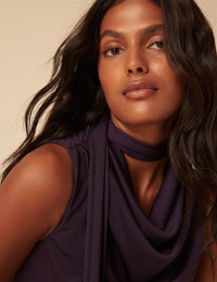 Purple Scarf Neck Detail Jersey Seren Midi Dress