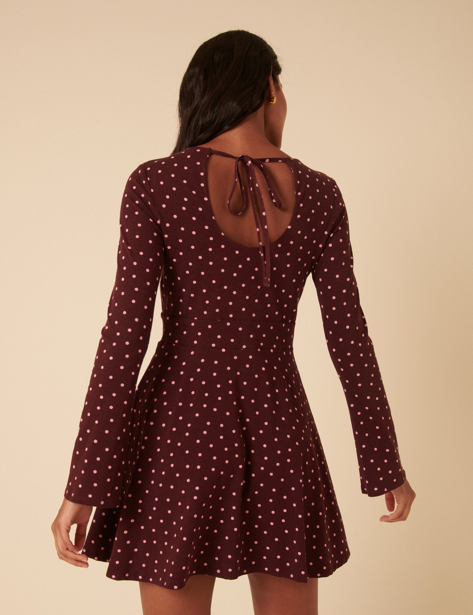 Burgundy Polka Dot Jersey Boat Neck Tate Mini Dress